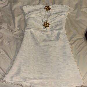 SHEIN Strapless White Dress with Gold Embellishments